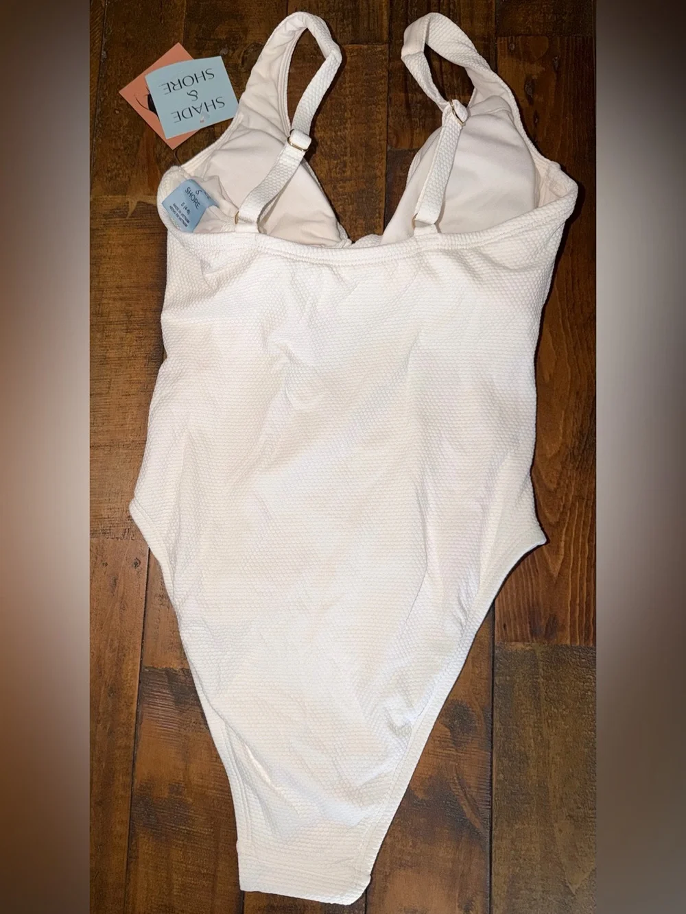 Shade & Shore Cream Textured Twist-Front One-Piece Swimsuit